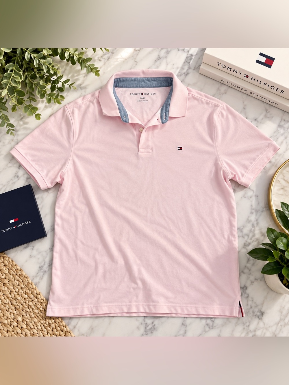 Tommy Hilfiger Light Pink Men's Polo with Contrast Collar